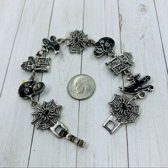 Silver Black Enameled Halloween Bracelet - Picture 1 of 2